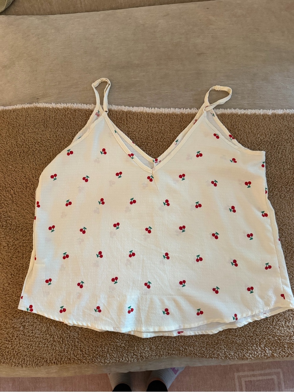 SHEIN Cream Spaghetti Strap Cherry Print V-Neck Cami